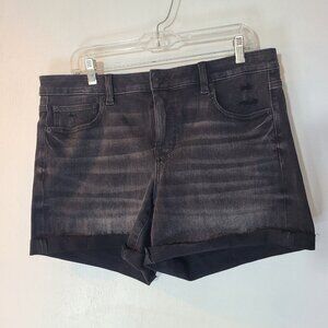 American Eagle The Dream Short Distressed Black Midi Rise Sz 16